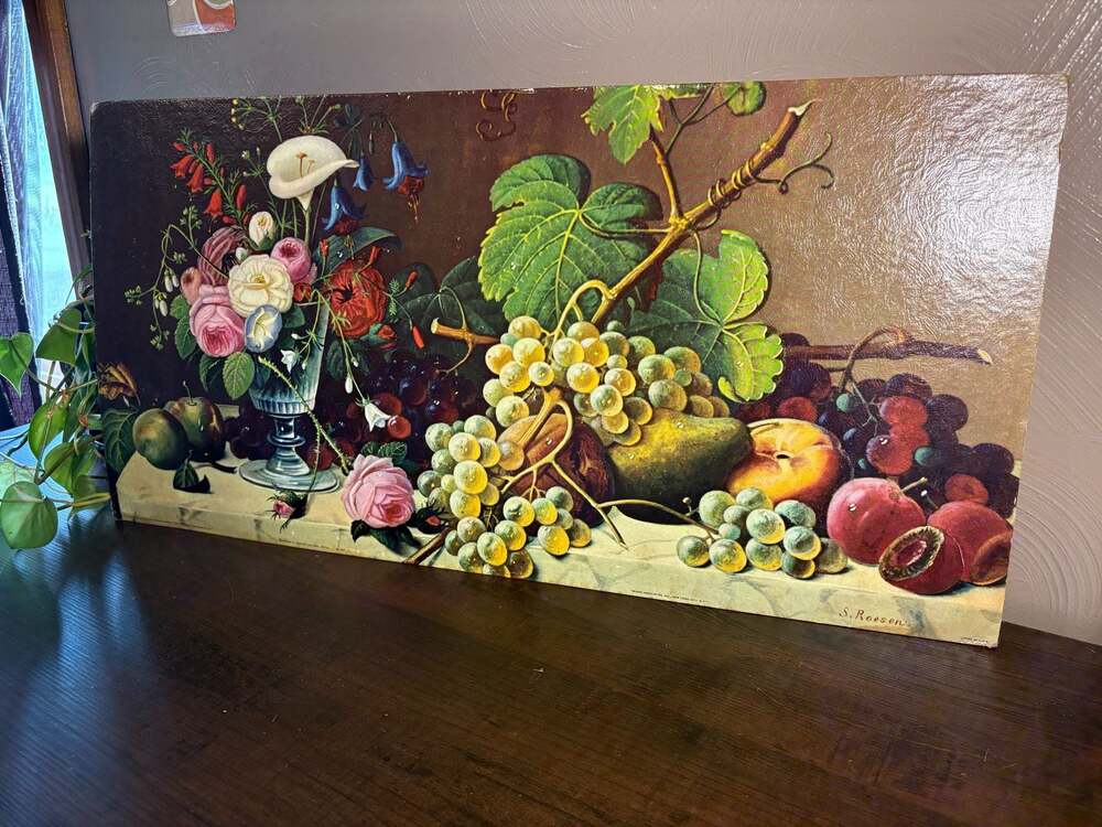 Vintage Still Life with Grapes and Wine Acrylic Print By Roesen